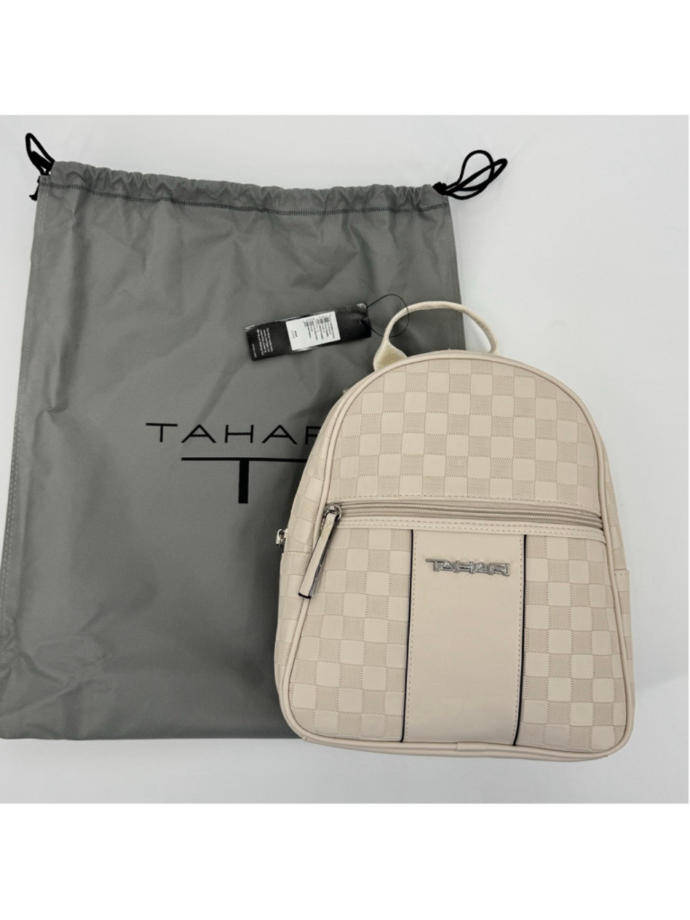 NWT Tahari Bone Checkered Mini Backpack One Size Beige